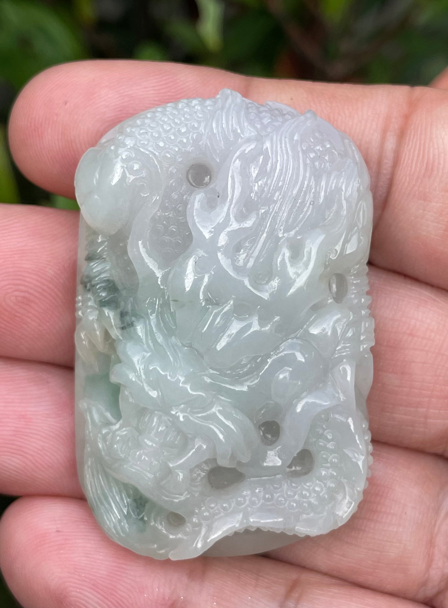 Natural Certified Burmese Jadeite Jade Pendant – Icy Imperial Green & Milky White – Hand-Carved Dragon Motif – JP056