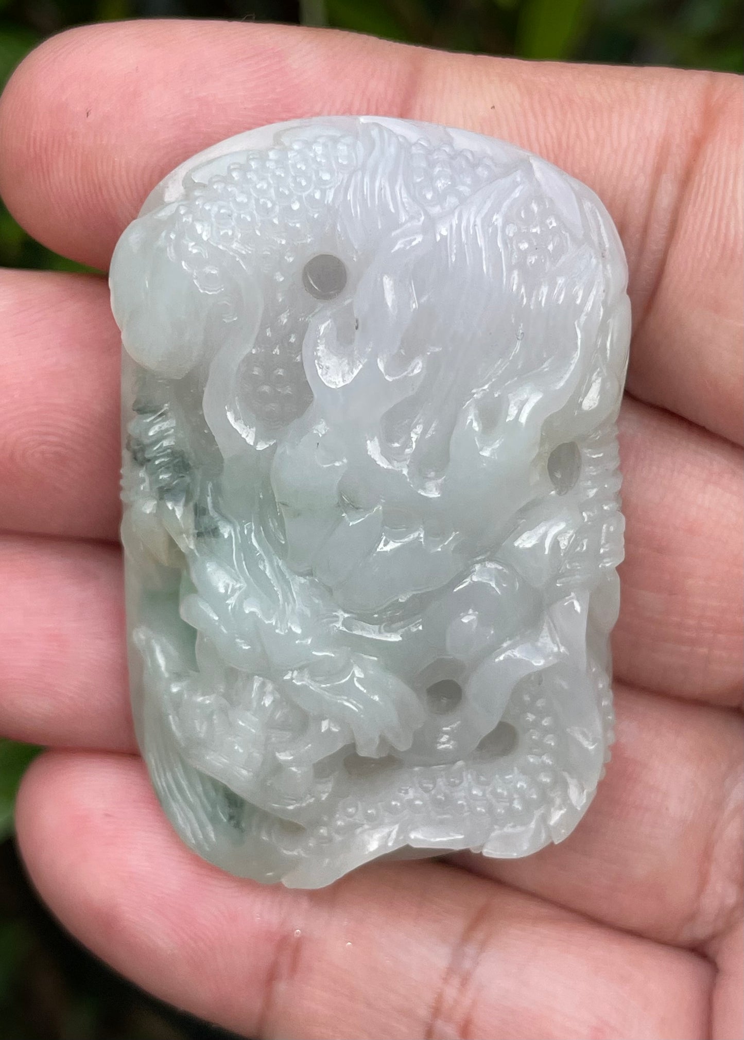 Natural Certified Burmese Jadeite Jade Pendant – Icy Imperial Green & Milky White – Hand-Carved Dragon Motif – JP056