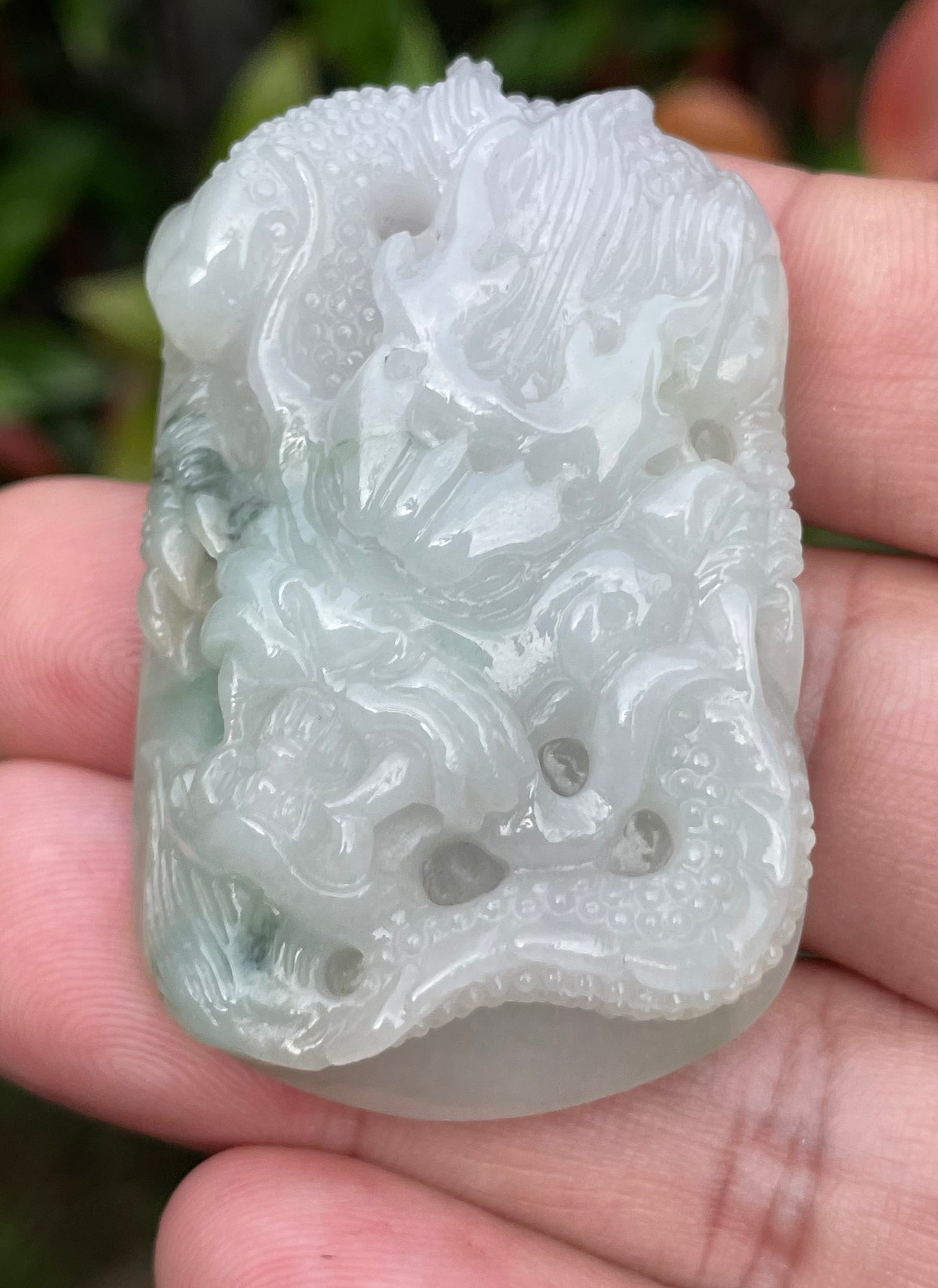 Natural Certified Burmese Jadeite Jade Pendant – Icy Imperial Green & Milky White – Hand-Carved Dragon Motif – JP056