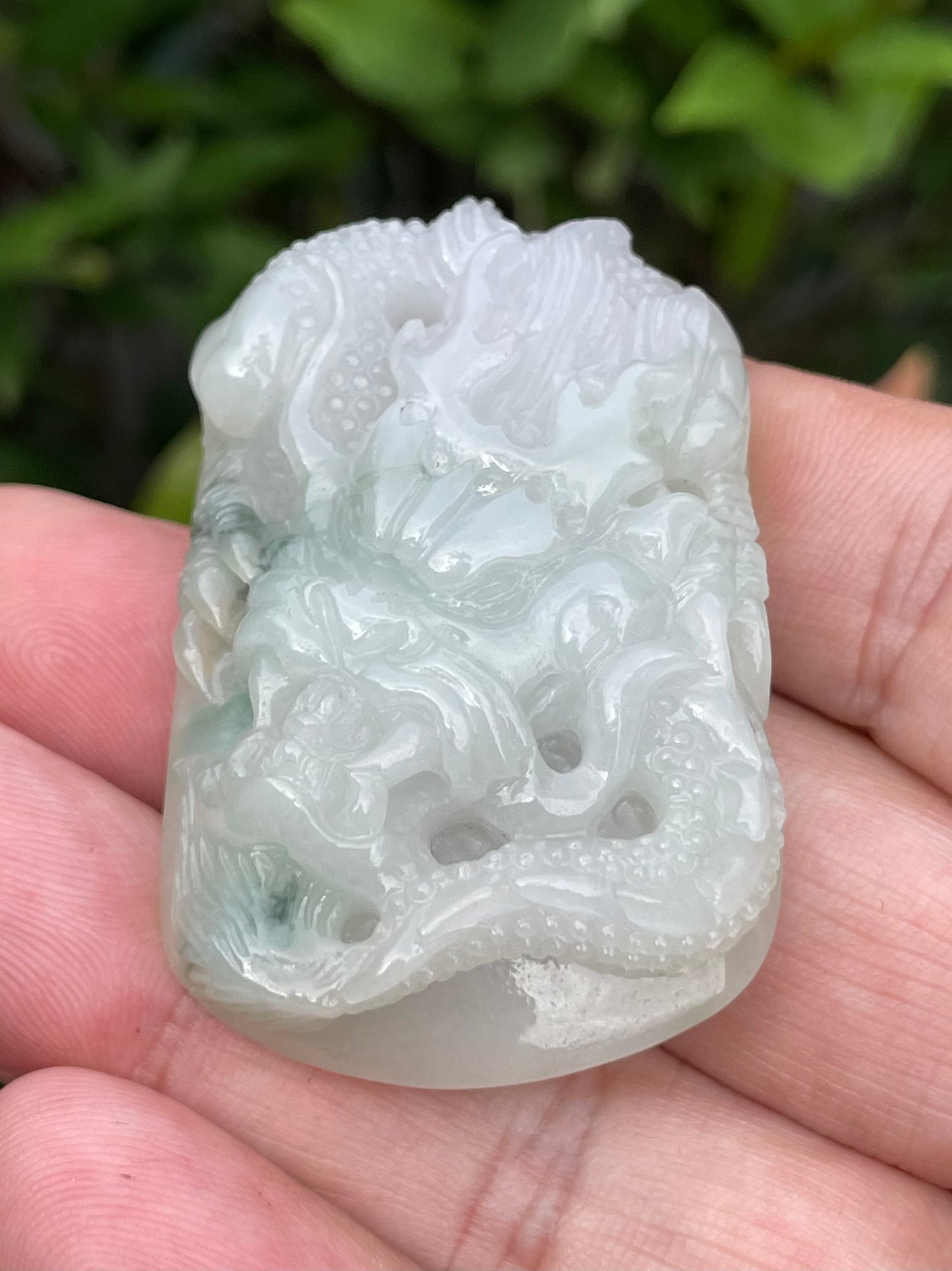 Natural Certified Burmese Jadeite Jade Pendant – Icy Imperial Green & Milky White – Hand-Carved Dragon Motif – JP056