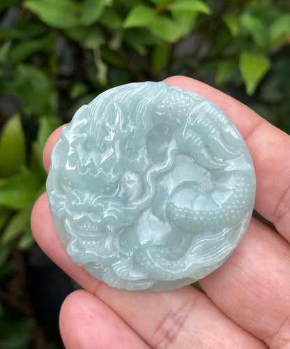 Natural Certified Burmese Jadeite Jade Pendant – Icy Imperial Green – Hand-Carved Dragon Motif – JP052