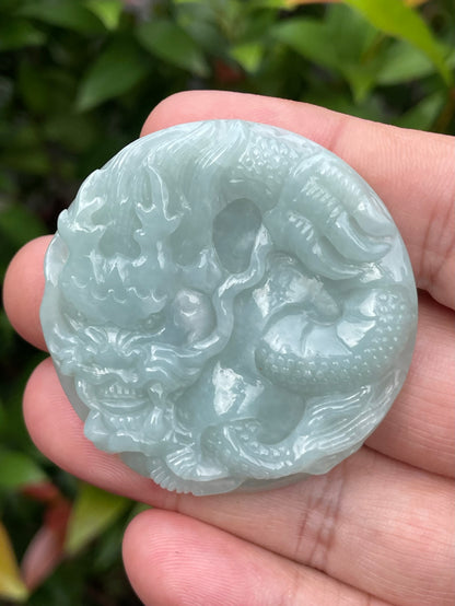 Natural Certified Burmese Jadeite Jade Pendant – Icy Imperial Green – Hand-Carved Dragon Motif – JP052