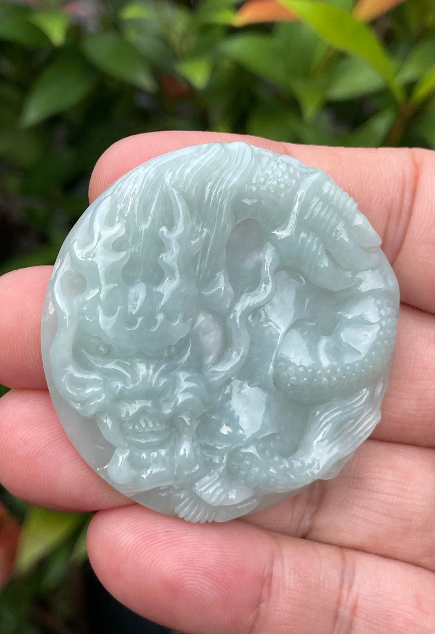 Natural Certified Burmese Jadeite Jade Pendant – Icy Imperial Green – Hand-Carved Dragon Motif – JP052