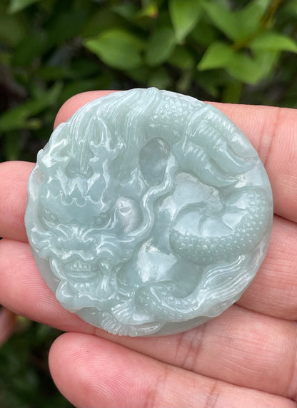 Natural Certified Burmese Jadeite Jade Pendant – Icy Imperial Green – Hand-Carved Dragon Motif – JP052