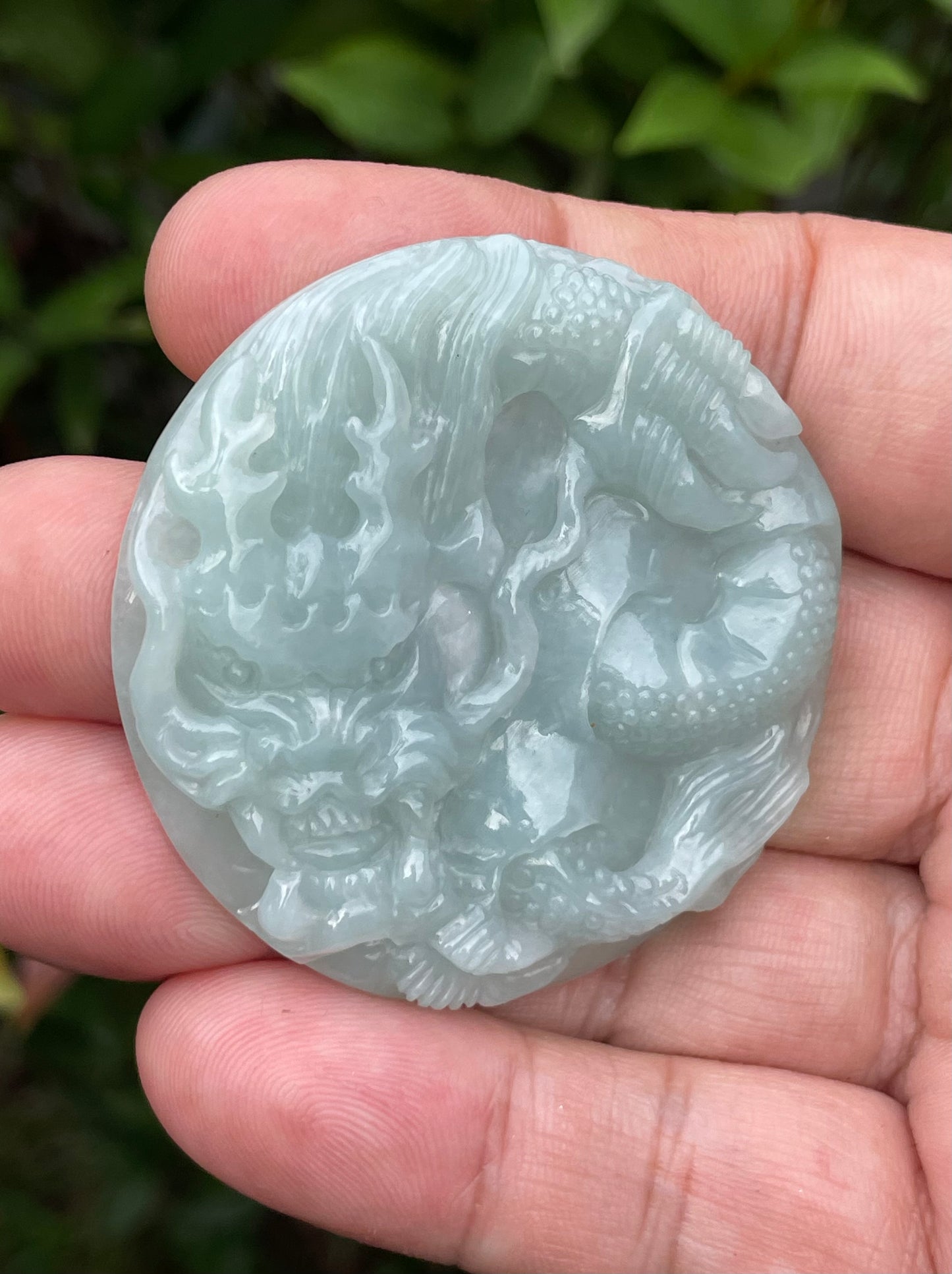 Natural Certified Burmese Jadeite Jade Pendant – Icy Imperial Green – Hand-Carved Dragon Motif – JP052