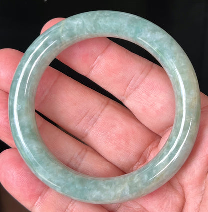 Natural Certified Burmese Jadeite Jade Bangle – Icy Apple Green with Honey and Milky White Hues – Princess Cut – 55.2mm – JB514