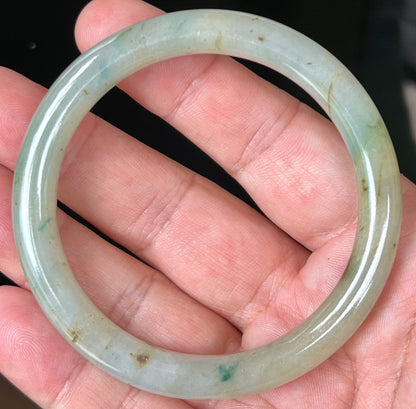 Natural Burmese Jadeite Jade Bangle – Icy Light Apple Green with Honey and Imperial Green Hues – 58.6mm – JB515