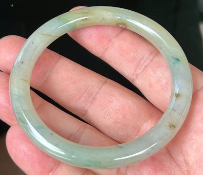 Natural Burmese Jadeite Jade Bangle – Icy Light Apple Green with Honey and Imperial Green Hues – 58.6mm – JB515