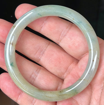 Natural Burmese Jadeite Jade Bangle – Icy Light Apple Green with Honey and Imperial Green Hues – 58.6mm – JB515