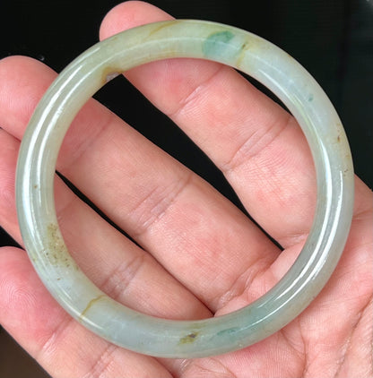 Natural Burmese Jadeite Jade Bangle – Icy Light Apple Green with Honey and Imperial Green Hues – 58.6mm – JB515