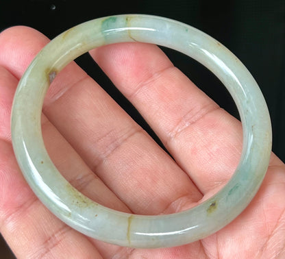 Natural Burmese Jadeite Jade Bangle – Icy Light Apple Green with Honey and Imperial Green Hues – 58.6mm – JB515