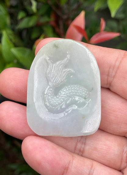 Natural Certified Burmese Jadeite Jade Pendant – Icy Honey, Milky White & Imperial Green – Hand-Carved Dragon Motif – JP064