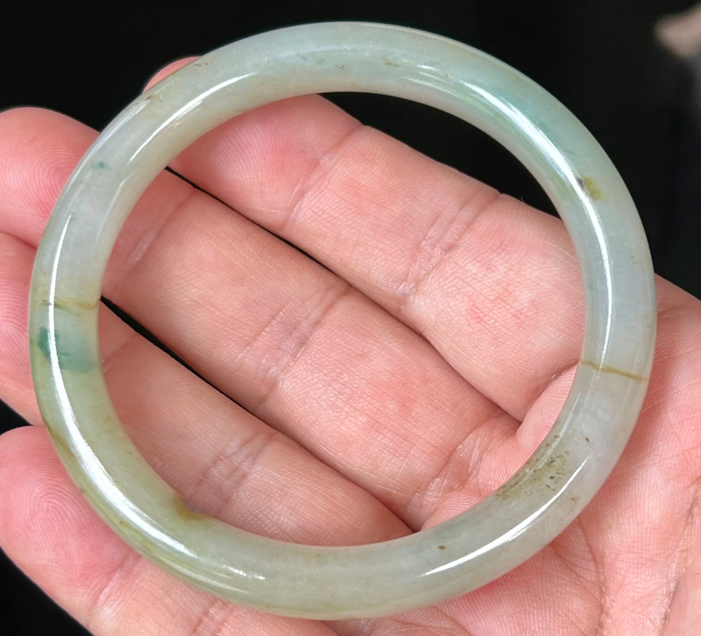 Natural Burmese Jadeite Jade Bangle – Icy Light Apple Green with Honey and Imperial Green Hues – 58.6mm – JB515