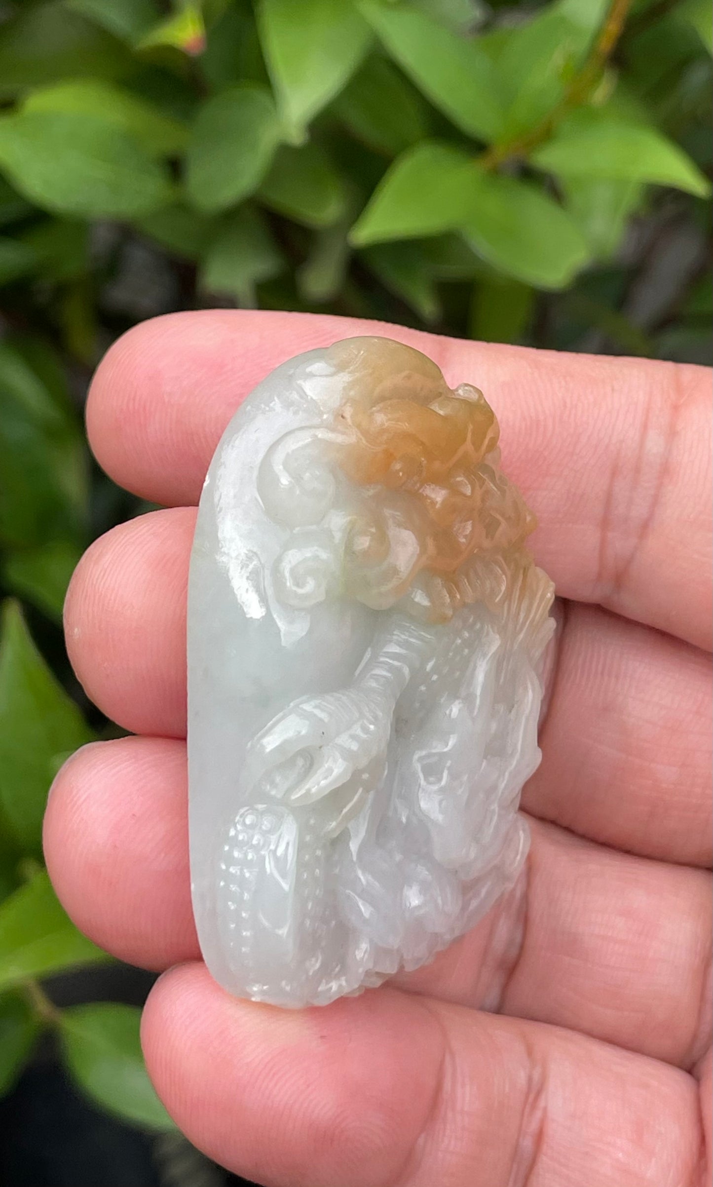 Natural Certified Burmese Jadeite Jade Pendant – Icy Honey, Milky White & Imperial Green – Hand-Carved Dragon Motif – JP064