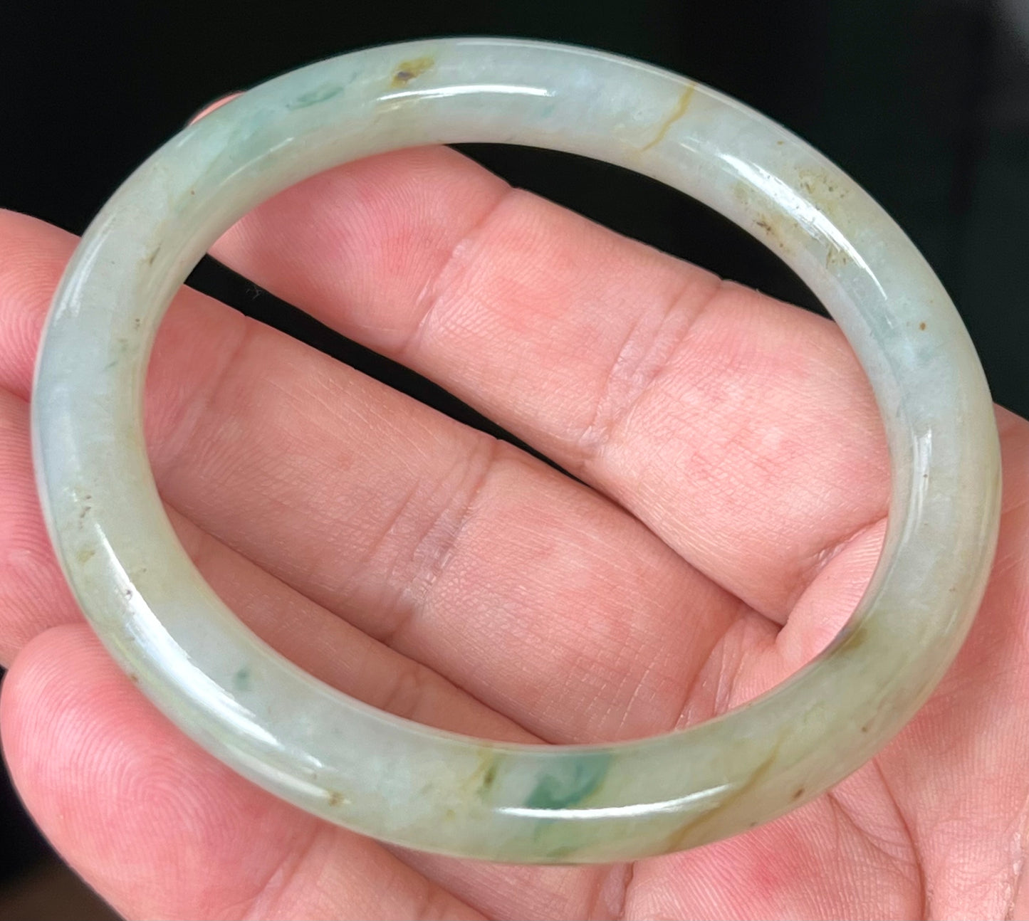 Natural Burmese Jadeite Jade Bangle – Icy Light Apple Green with Honey and Imperial Green Hues – 58.6mm – JB515
