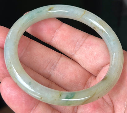 Natural Burmese Jadeite Jade Bangle – Icy Light Apple Green with Honey and Imperial Green Hues – 58.6mm – JB515