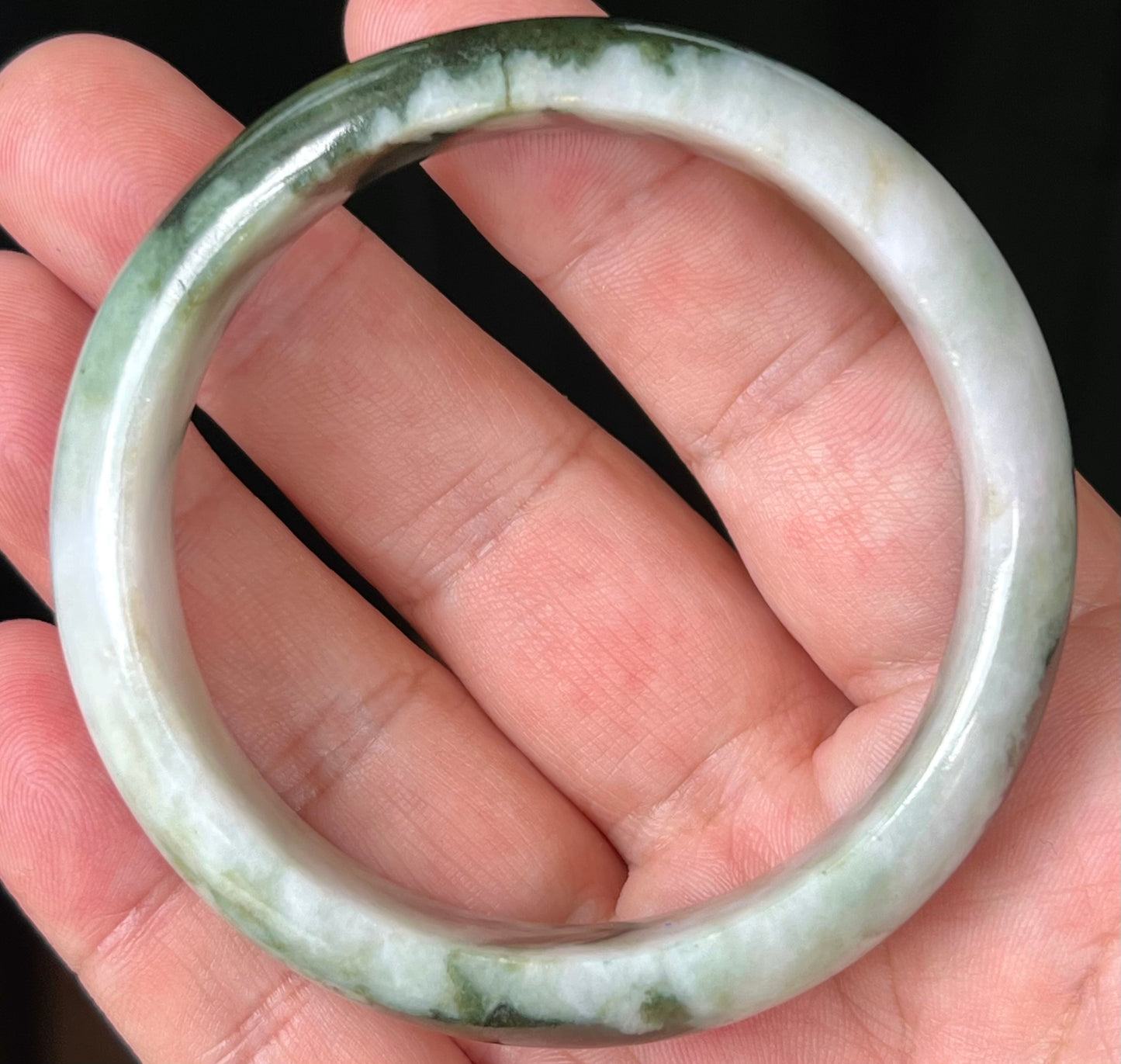 Natural Burmese Jadeite Jade Bangle – Icy Apple and Forest Green with Milky White Hues – 57.2mm – JB517