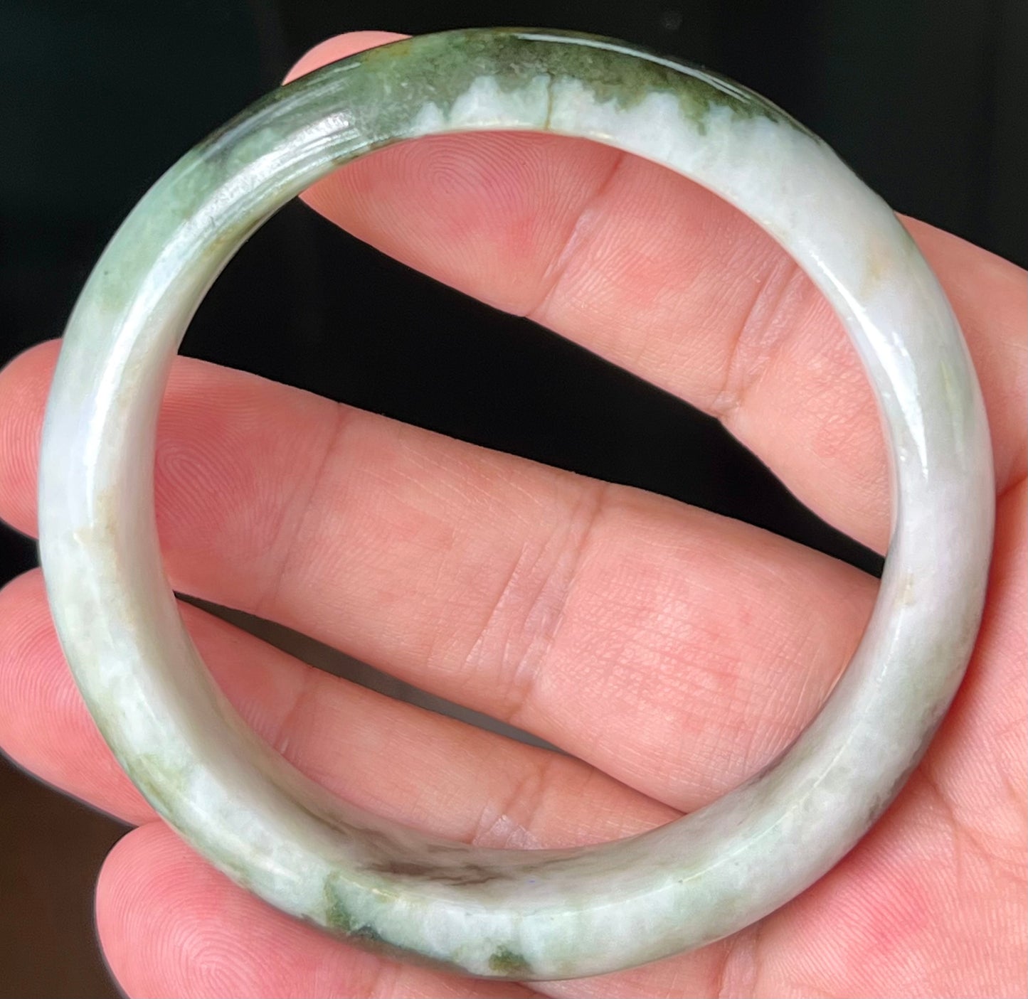 Natural Burmese Jadeite Jade Bangle – Icy Apple and Forest Green with Milky White Hues – 57.2mm – JB517