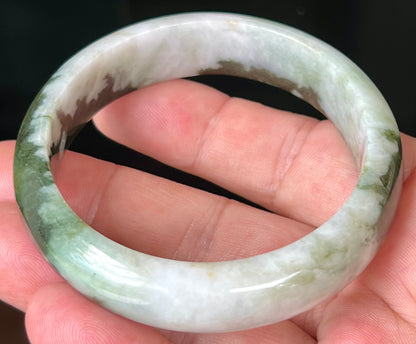 Natural Burmese Jadeite Jade Bangle – Icy Apple and Forest Green with Milky White Hues – 57.2mm – JB517