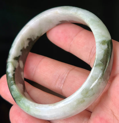 Natural Burmese Jadeite Jade Bangle – Icy Apple and Forest Green with Milky White Hues – 57.2mm – JB517