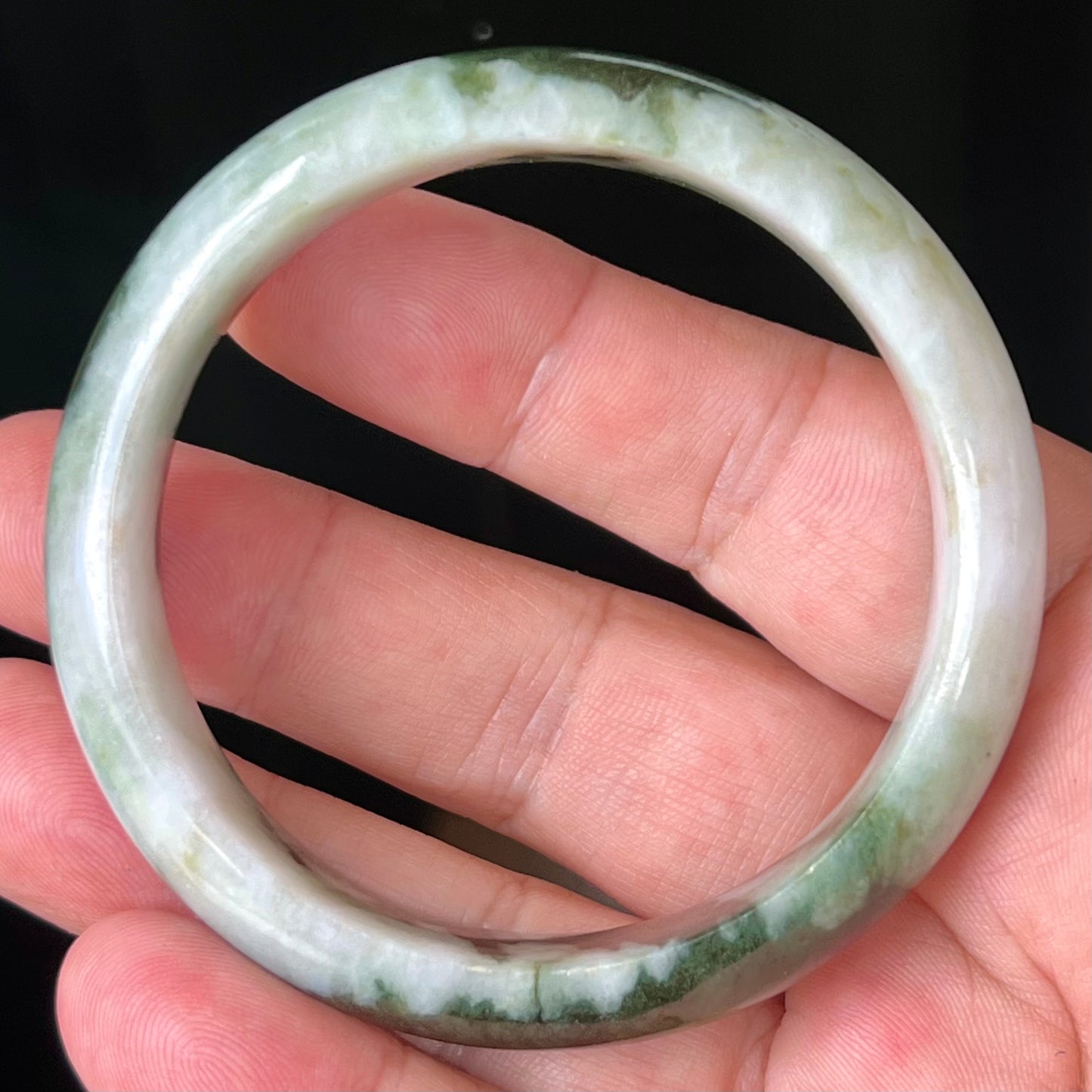 Natural Burmese Jadeite Jade Bangle – Icy Apple and Forest Green with Milky White Hues – 57.2mm – JB517