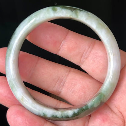 Natural Burmese Jadeite Jade Bangle – Icy Apple and Forest Green with Milky White Hues – 57.2mm – JB517