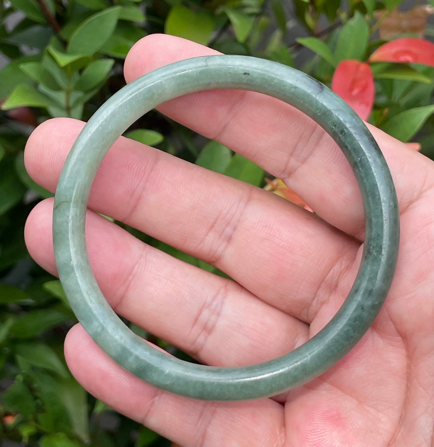 Natural Burmese Jadeite Jade Bangle – Icy Apple & Moss Green – Princess Cut – 60.8mm – JB944