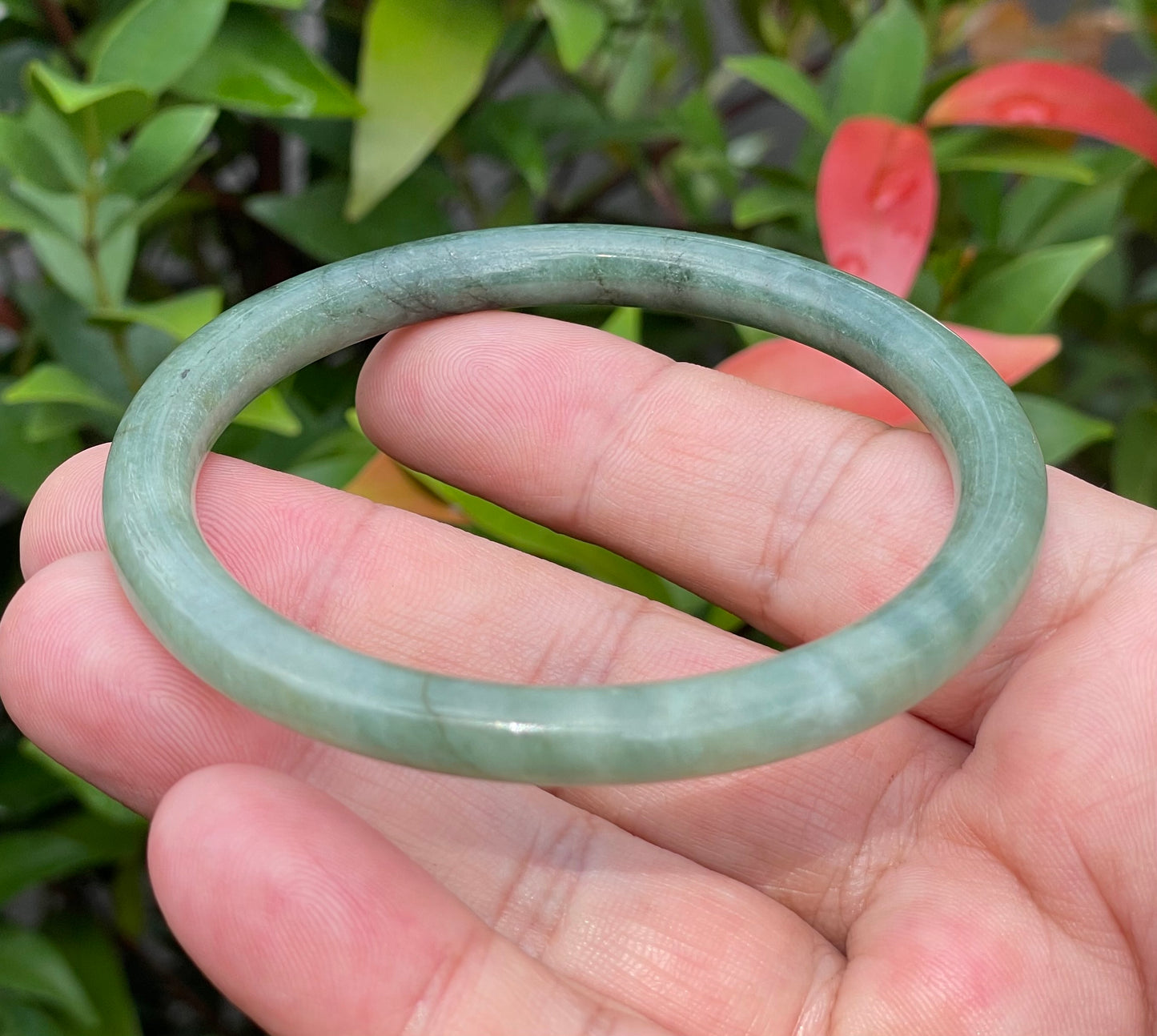 Natural Burmese Jadeite Jade Bangle – Icy Apple & Moss Green – Princess Cut – 60.8mm – JB944