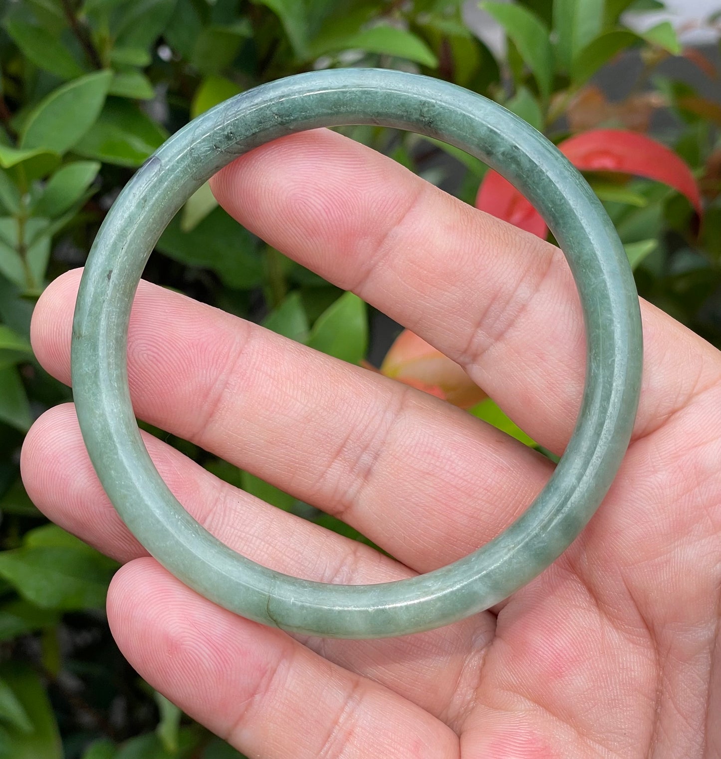 Natural Burmese Jadeite Jade Bangle – Icy Apple & Moss Green – Princess Cut – 60.8mm – JB944