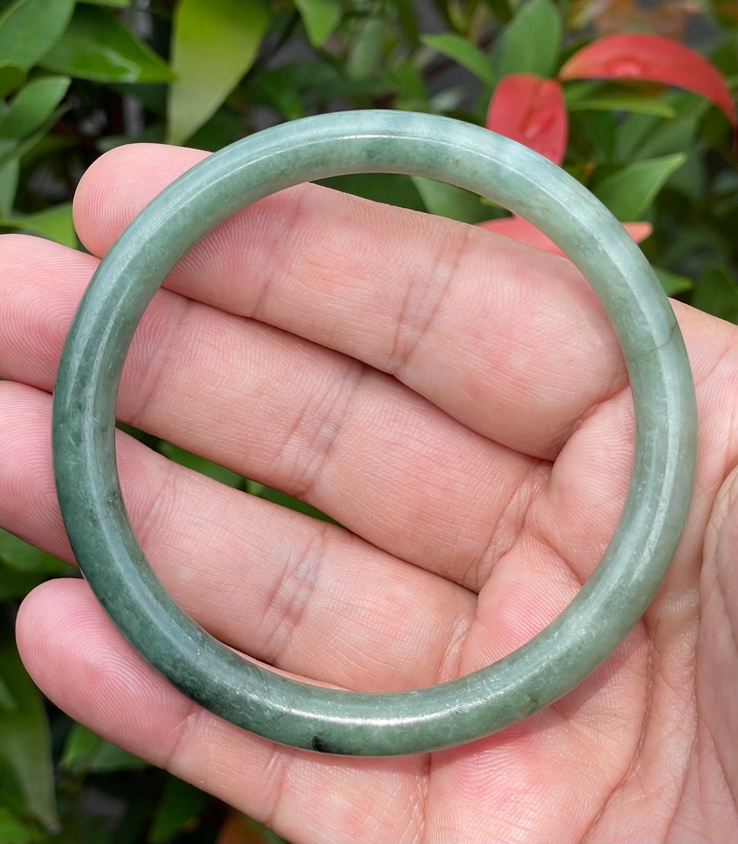 Natural Burmese Jadeite Jade Bangle – Icy Apple & Moss Green – Princess Cut – 60.8mm – JB944