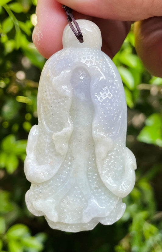 Natural Certified Burmese Jadeite Jade Pendant – Milky White – Hand-Carved Gourd Motif – Necklace Included – JP020