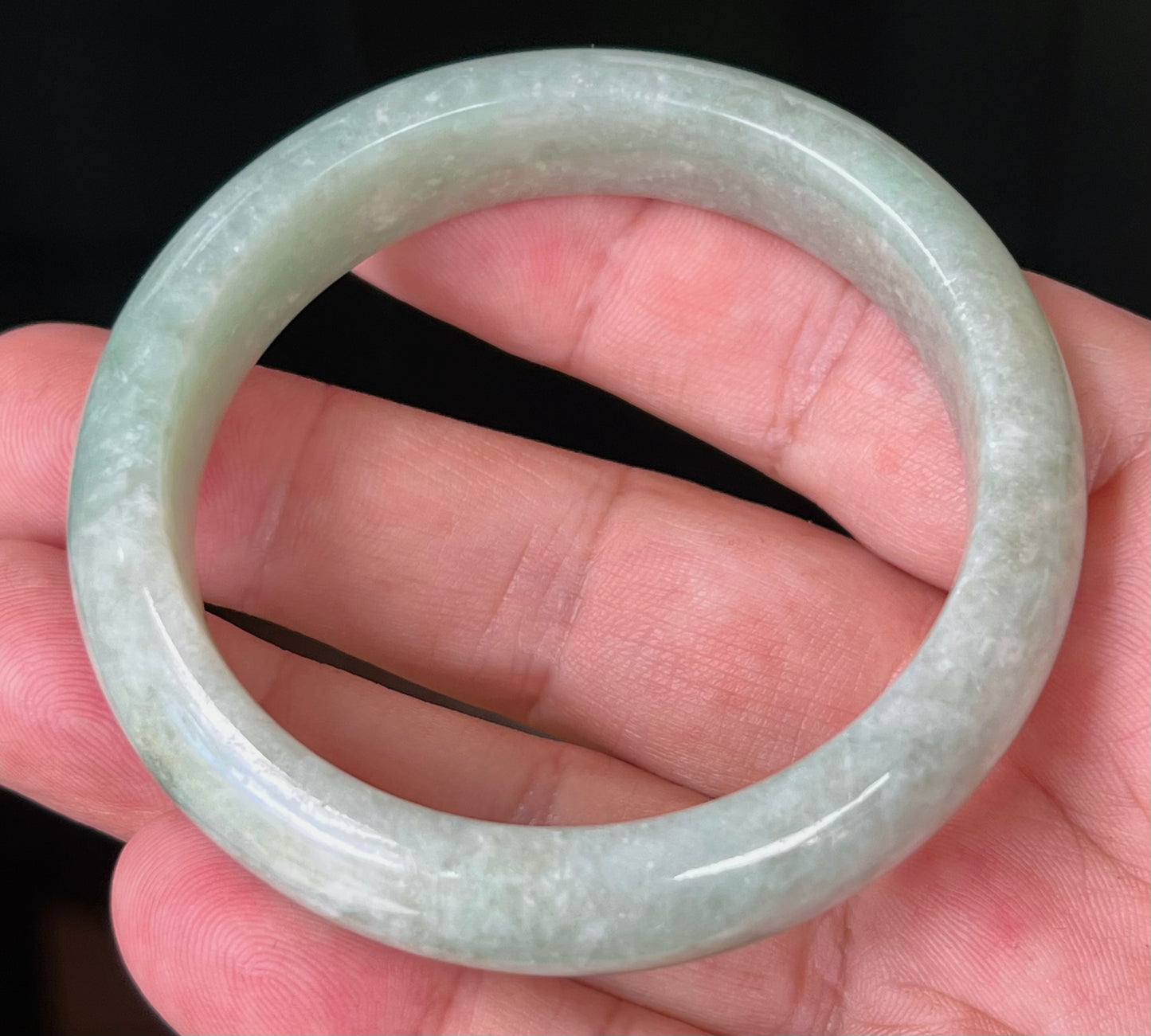 Natural Certified Burmese Jadeite Jade Bangle – Icy Apple Green with Milky White Tones – 55mm – JB518