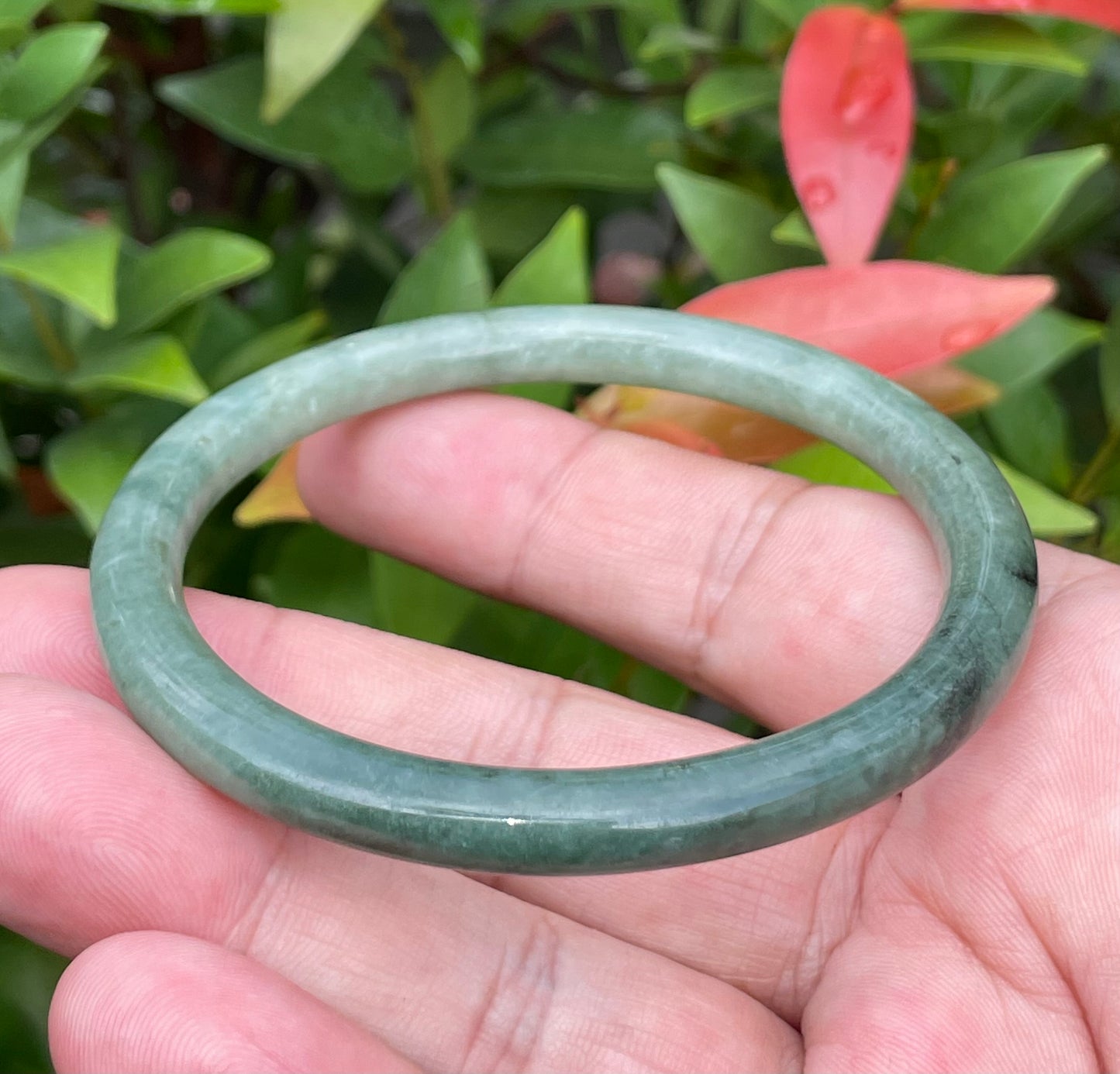 Natural Burmese Jadeite Jade Bangle – Icy Apple & Moss Green – Princess Cut – 60.8mm – JB944