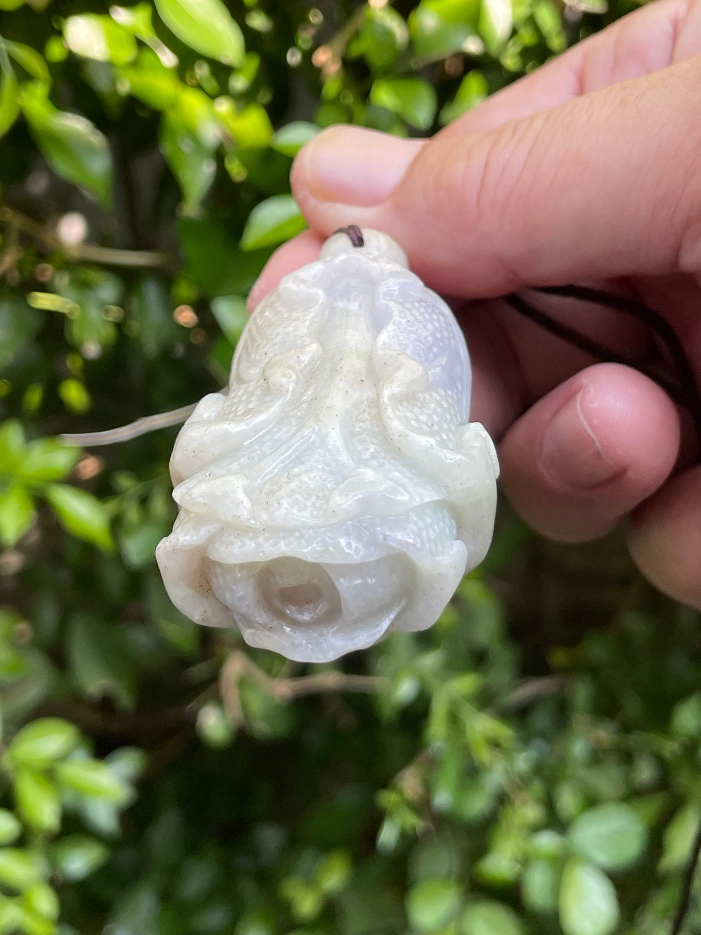 Natural Certified Burmese Jadeite Jade Pendant – Milky White – Hand-Carved Gourd Motif – Necklace Included – JP020