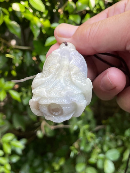 Natural Certified Burmese Jadeite Jade Pendant – Milky White – Hand-Carved Gourd Motif – Necklace Included – JP020