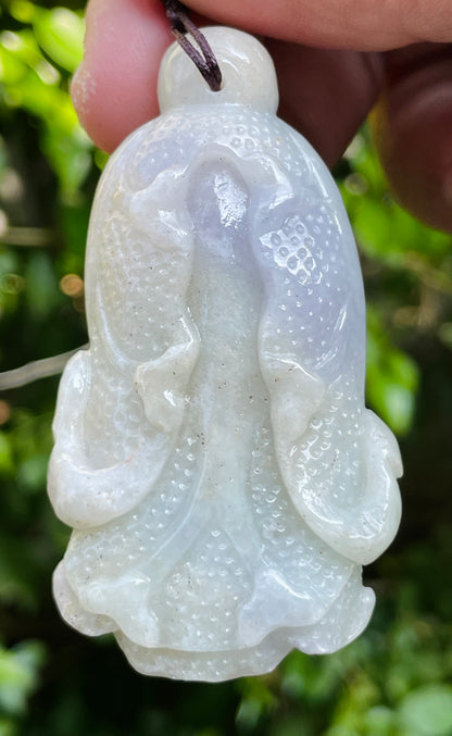 Natural Certified Burmese Jadeite Jade Pendant – Milky White – Hand-Carved Gourd Motif – Necklace Included – JP020