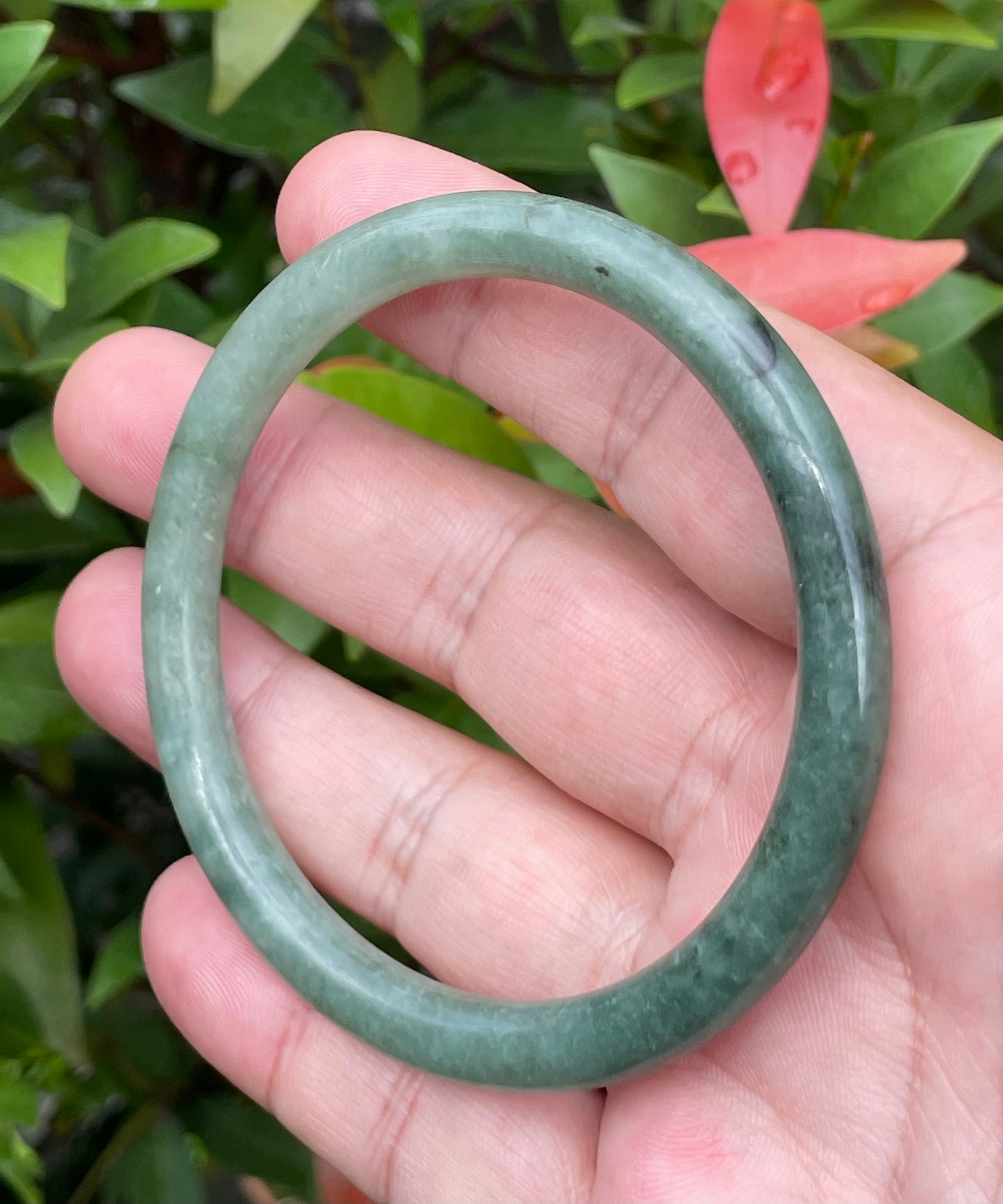 Natural Burmese Jadeite Jade Bangle – Icy Apple & Moss Green – Princess Cut – 60.8mm – JB944