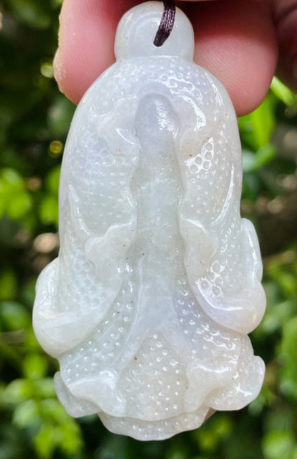 Natural Certified Burmese Jadeite Jade Pendant – Milky White – Hand-Carved Gourd Motif – Necklace Included – JP020