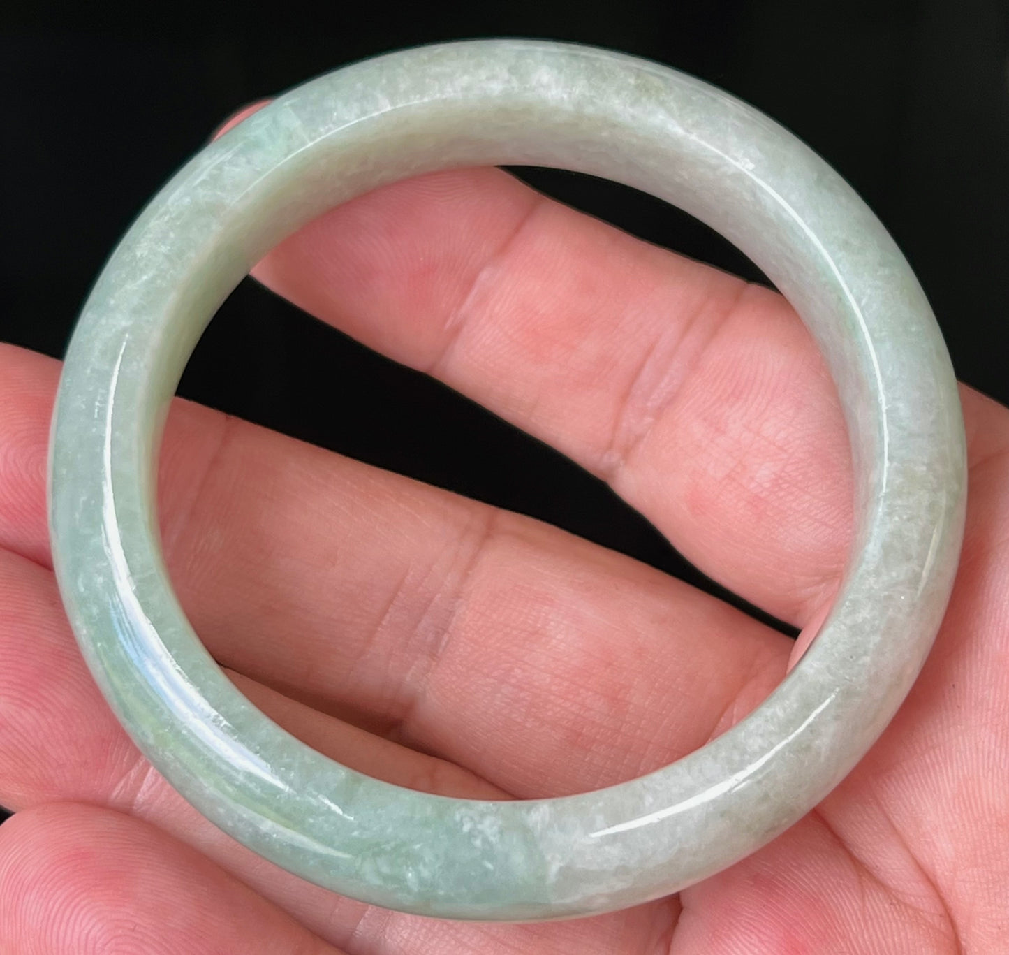Natural Certified Burmese Jadeite Jade Bangle – Icy Apple Green with Milky White Tones – 55mm – JB518
