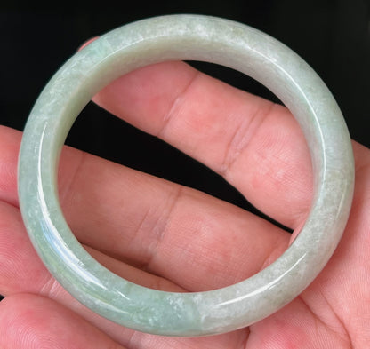 Natural Certified Burmese Jadeite Jade Bangle – Icy Apple Green with Milky White Tones – 55mm – JB518