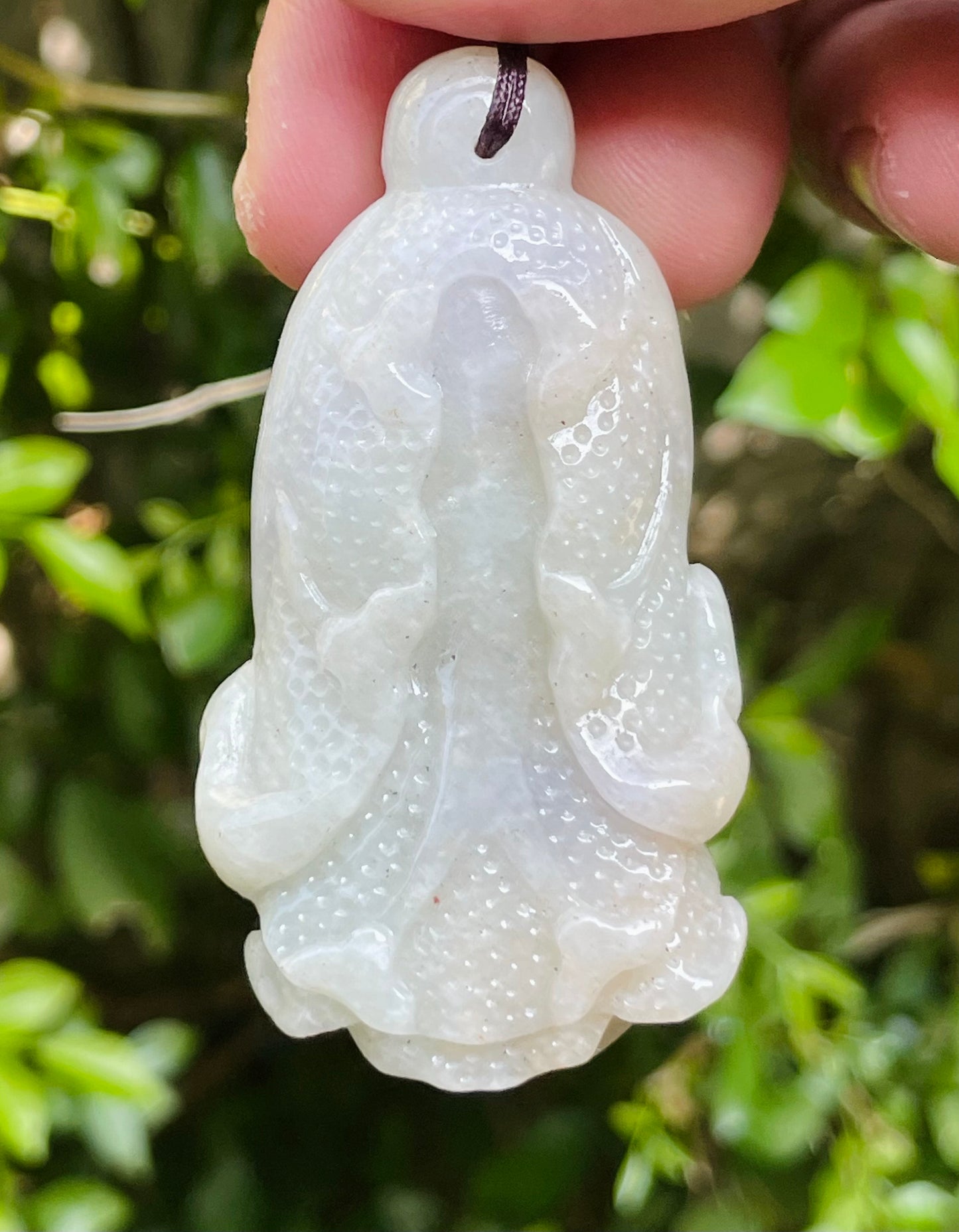Natural Certified Burmese Jadeite Jade Pendant – Milky White – Hand-Carved Gourd Motif – Necklace Included – JP020