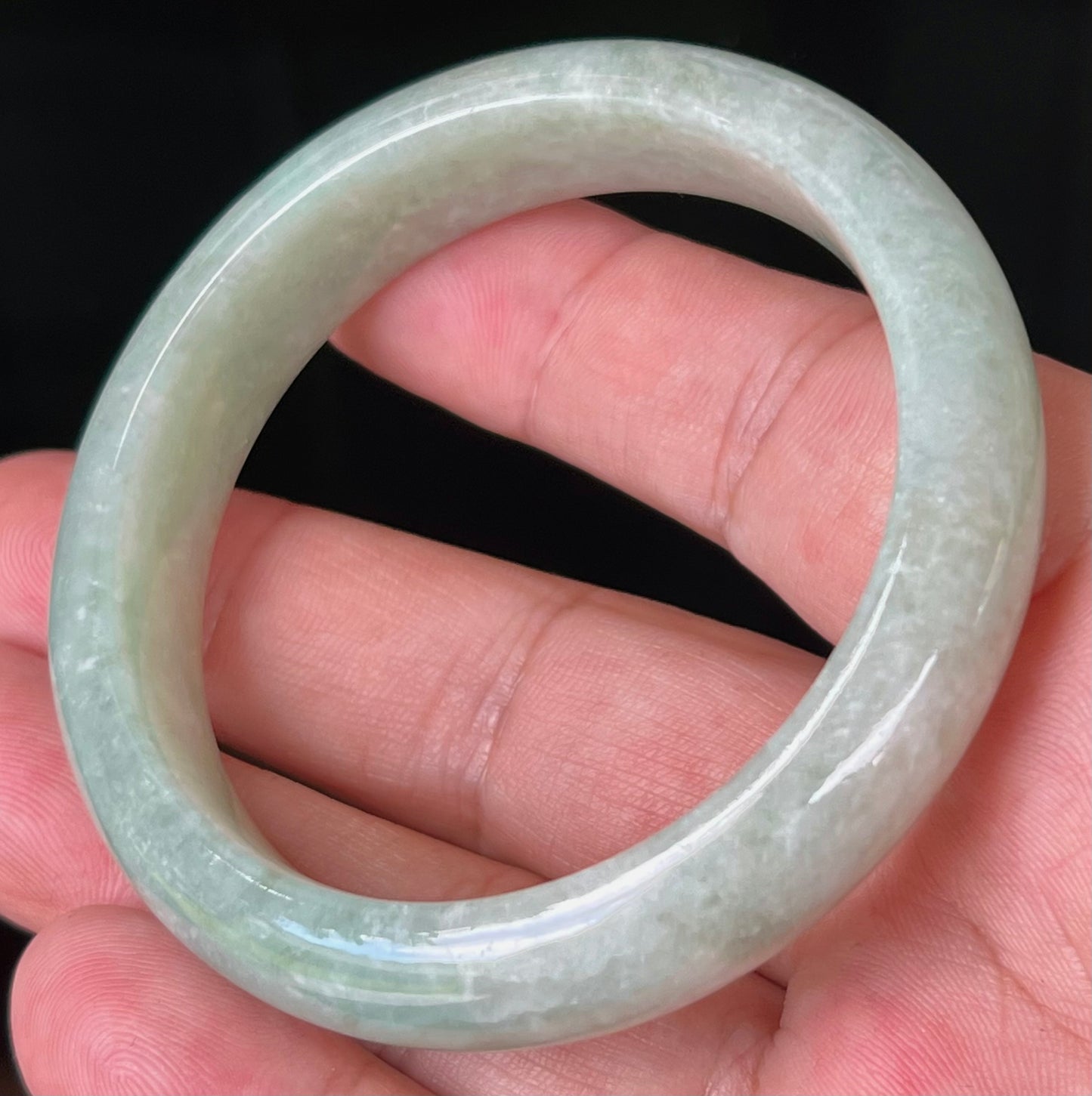 Natural Certified Burmese Jadeite Jade Bangle – Icy Apple Green with Milky White Tones – 55mm – JB518