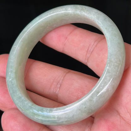 Natural Certified Burmese Jadeite Jade Bangle – Icy Apple Green with Milky White Tones – 55mm – JB518