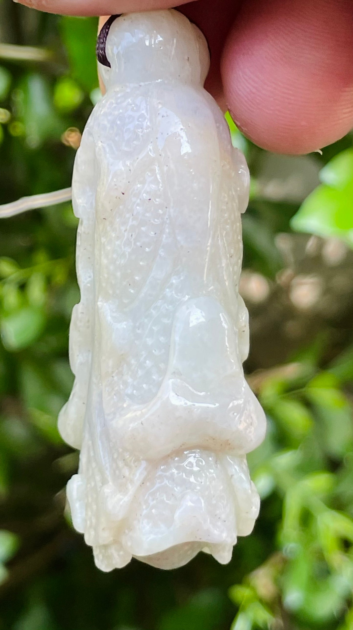 Natural Certified Burmese Jadeite Jade Pendant – Milky White – Hand-Carved Gourd Motif – Necklace Included – JP020