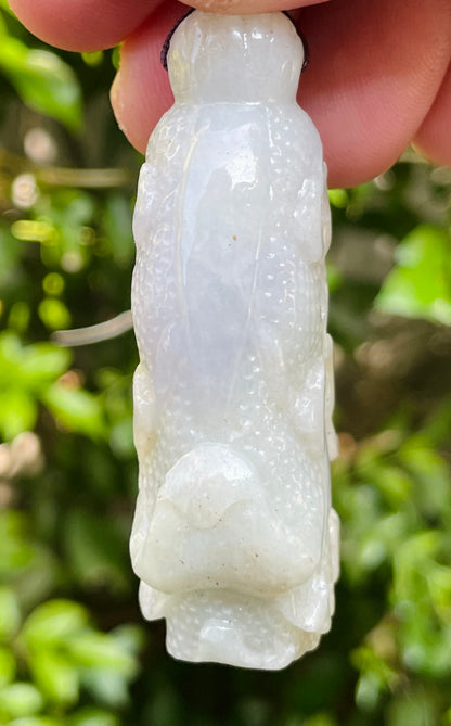 Natural Certified Burmese Jadeite Jade Pendant – Milky White – Hand-Carved Gourd Motif – Necklace Included – JP020