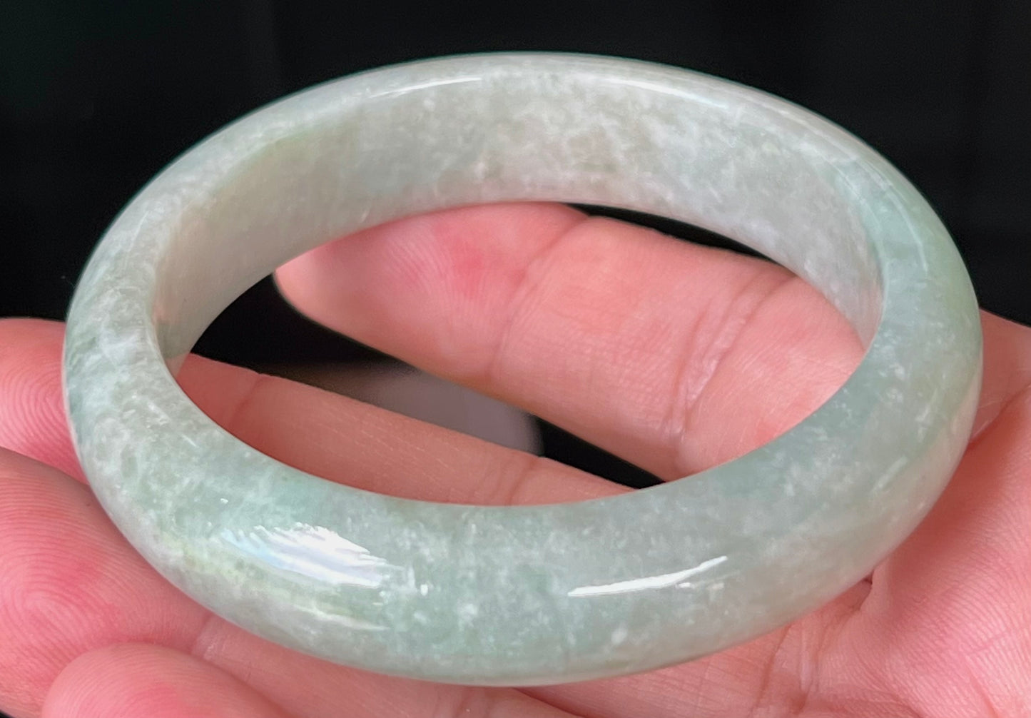 Natural Certified Burmese Jadeite Jade Bangle – Icy Apple Green with Milky White Tones – 55mm – JB518