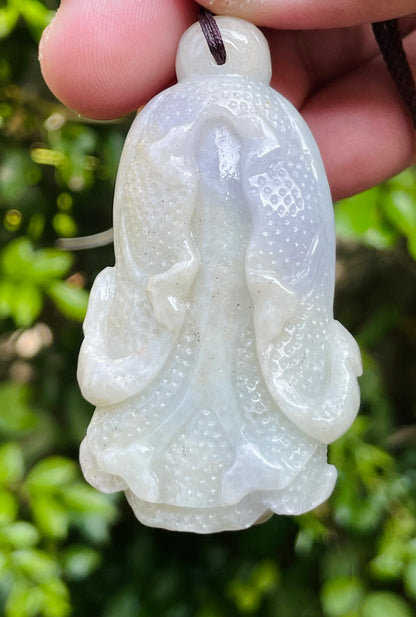 Natural Certified Burmese Jadeite Jade Pendant – Milky White – Hand-Carved Gourd Motif – Necklace Included – JP020