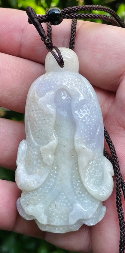 Natural Certified Burmese Jadeite Jade Pendant – Milky White – Hand-Carved Gourd Motif – Necklace Included – JP020