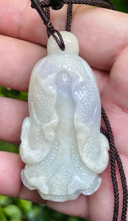 Natural Certified Burmese Jadeite Jade Pendant – Milky White – Hand-Carved Gourd Motif – Necklace Included – JP020