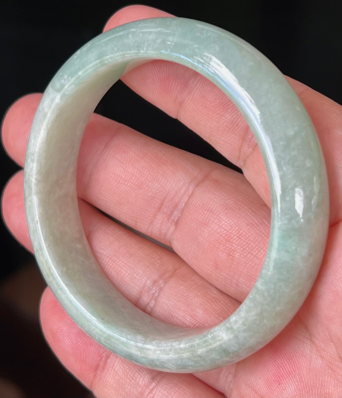 Natural Certified Burmese Jadeite Jade Bangle – Icy Apple Green with Milky White Tones – 55mm – JB518